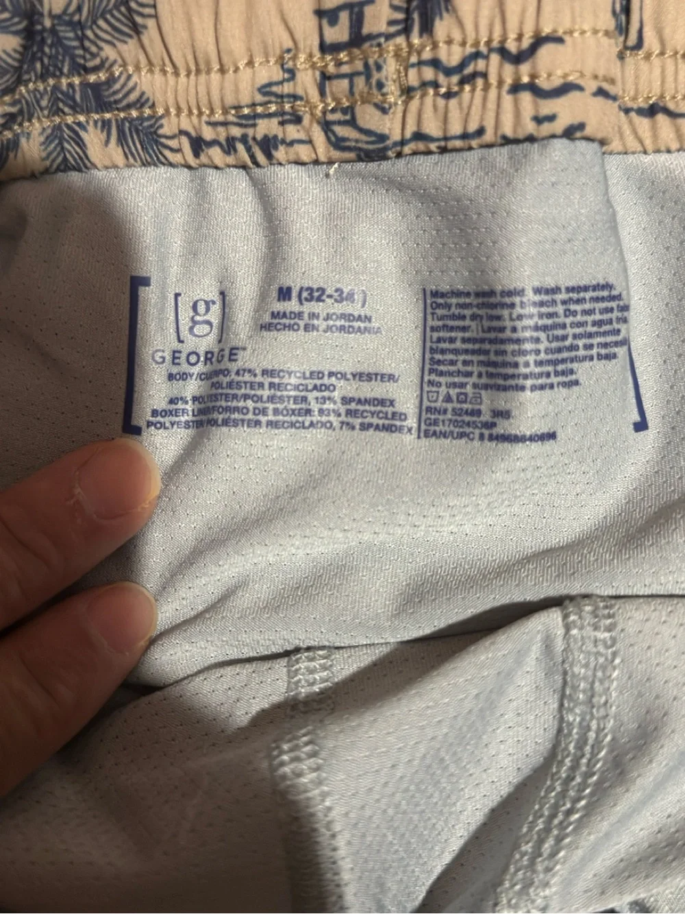 George Men’s Performance-Lined Sesame Seed Coastal Swim Trunk Shorts EUC
